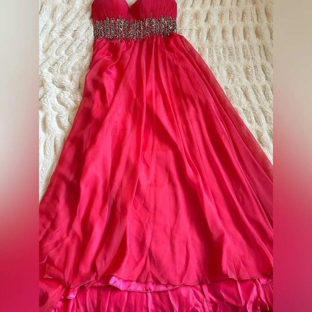 Sherri Hill 3909 Barbie Pink Strapless Long Formal Dress Prom Pageant Sz 2 - Picture 9 of 13